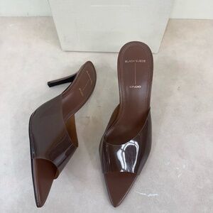 Black Suede Studio Bella Patent Mules in Brown Size 38.5 (NWT)